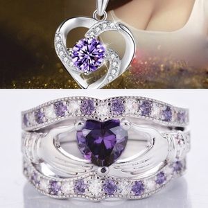 Purple Clavicle Heart Diamond Necklace and ring